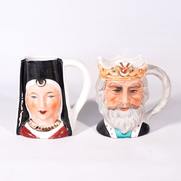 Nasco Japan King Arthur & Queen Guinevere Toby Coffee Mug Tea Cup Vintage Heads - Picture 1 of 8